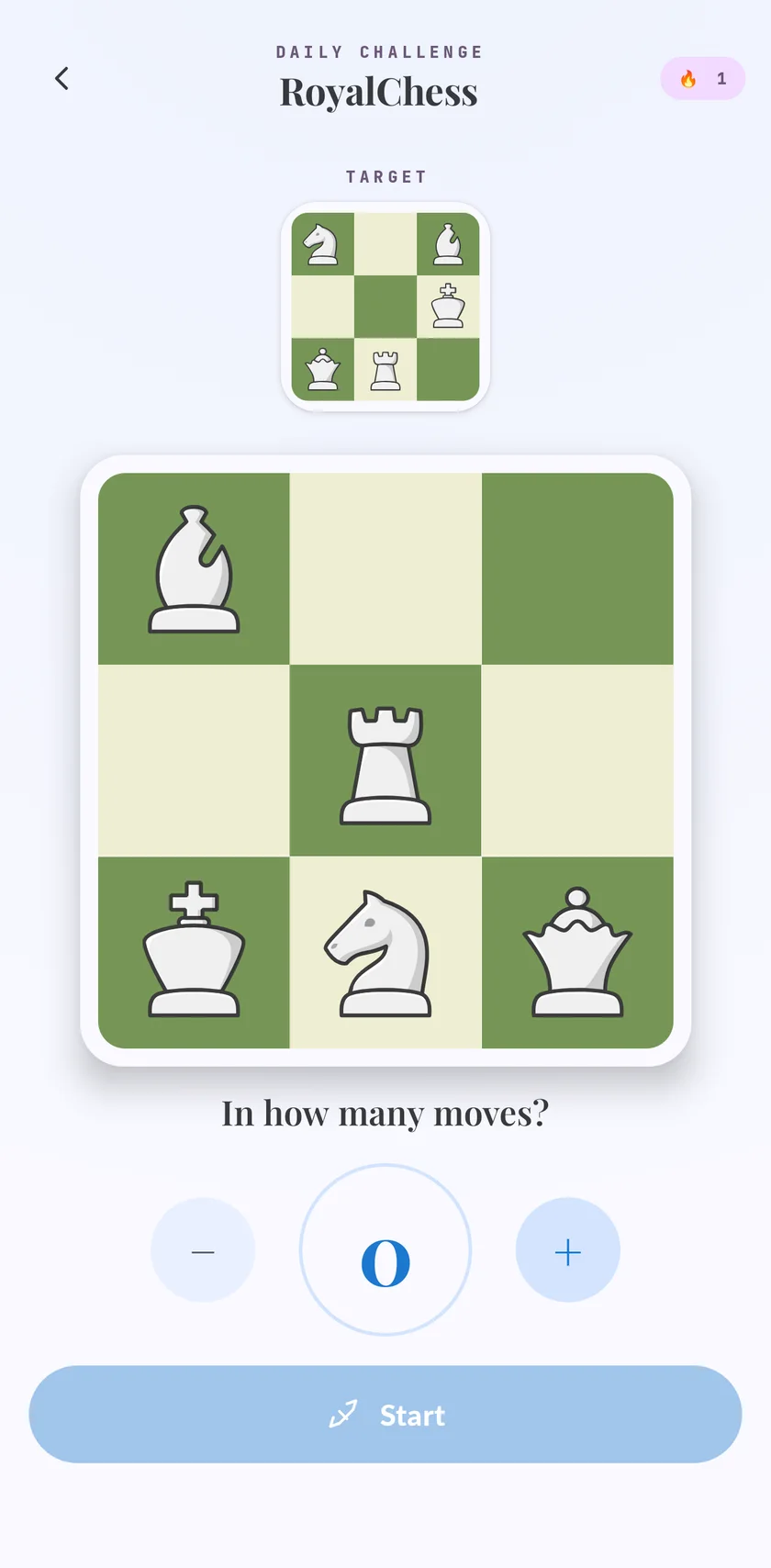 RoyalChess daily challenge: rebuild the target position in as few moves as possible